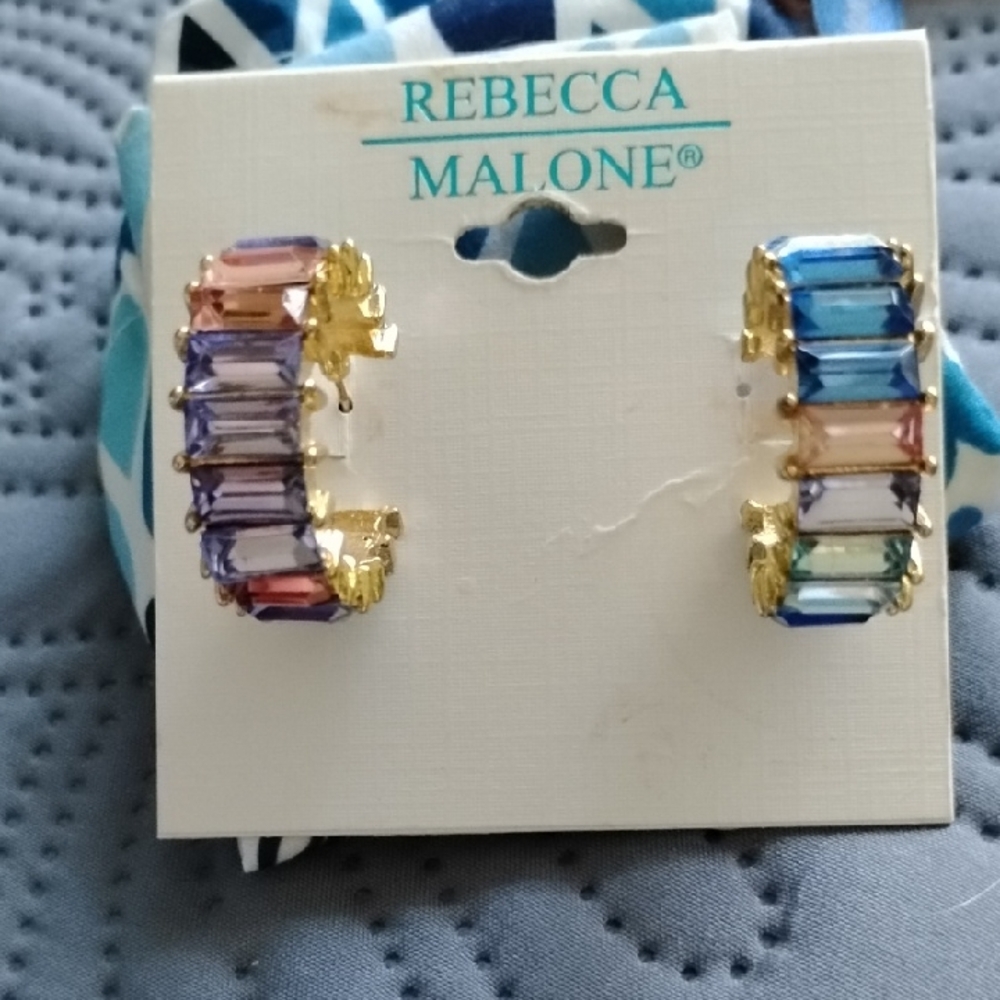 Rebecca Malone Gold-Tone Earrings with Multicolor Gems